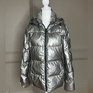 BCBGeneration Metallic Silver Puffer Jacket